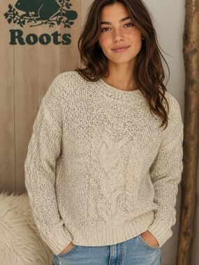Roots Women's Cream Cable Knit Sweater